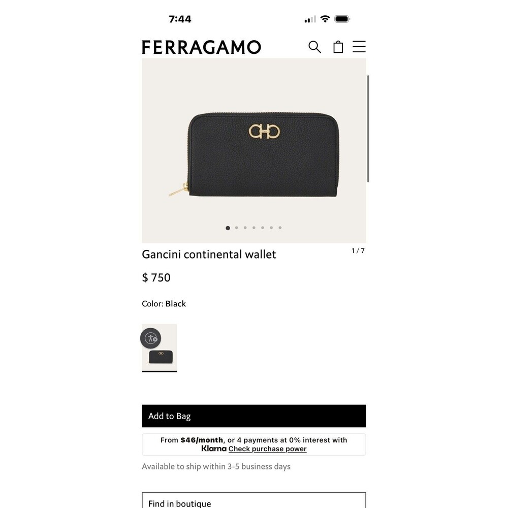 Salvatore Ferragamo Black Gancini Continental Wallet with Gold Hardware